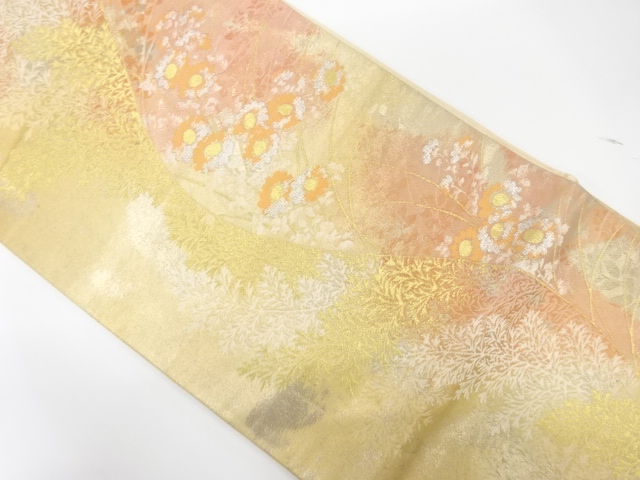 JAPANESE KIMONO / ANTIQUE FUKURO OBI / SILK / WOVEN FLORAL PLANTS